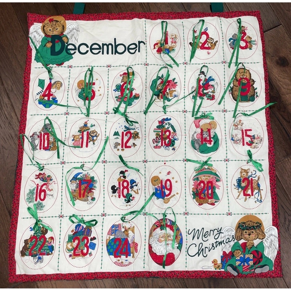 Handmade Quilt Christmas Advent Calendar Gold‎ Trim December 32" X 32"